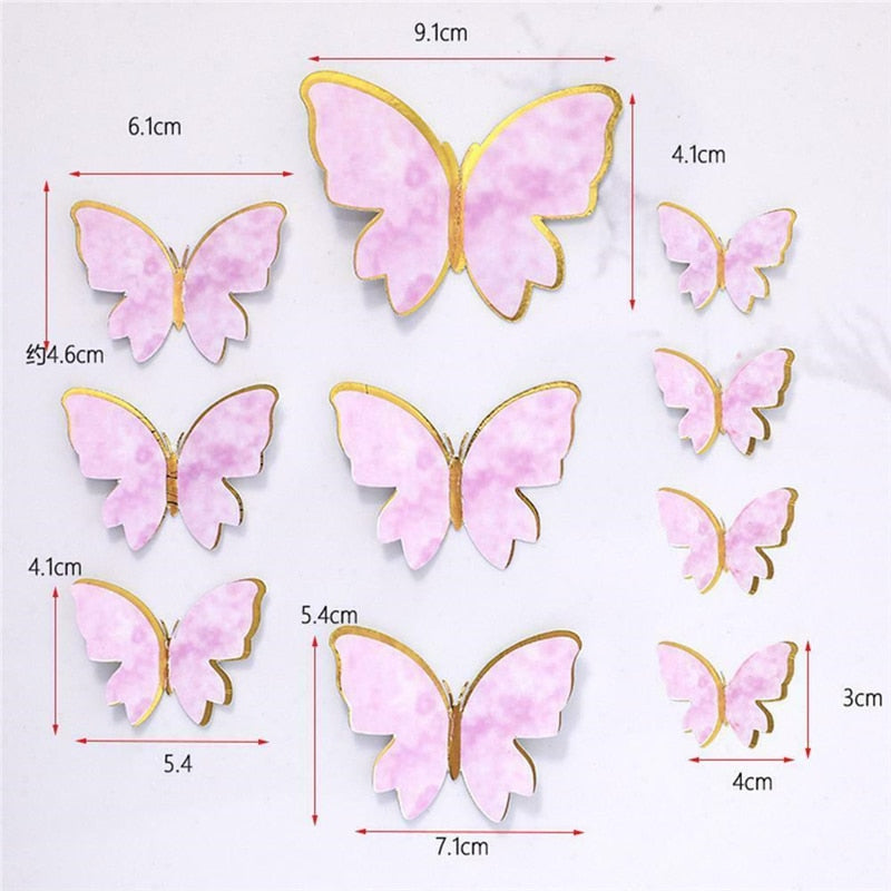 10Pcs Butterfly Cake Toppers Flags DIY Cupcake Topper Kids Girl Happy Birthday Wedding Party Baby Shower Baking Decoration