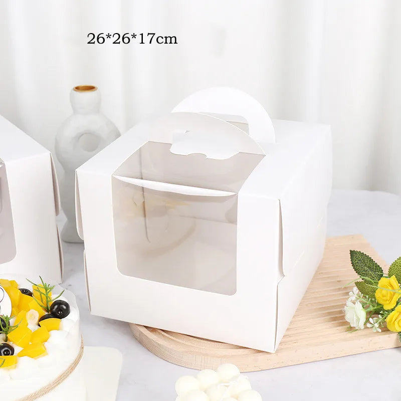 50Pcs/Lot 4/6/8 Inch Window White Cake Box With Handle Kraft Paper Cheese Cake Box Kids Birthday Wedding Home Party Supply