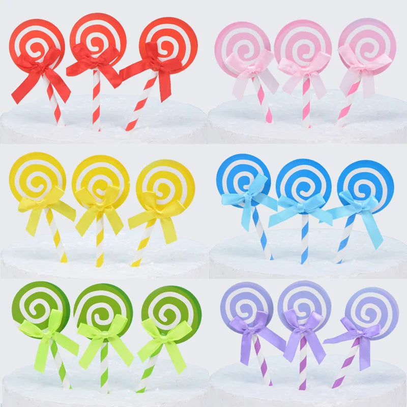 6pcs Birthday Cake Card Lollipop Plug-in Birthday Party Dessert Table Plug-in Decoration Color Card DIY Baking Products