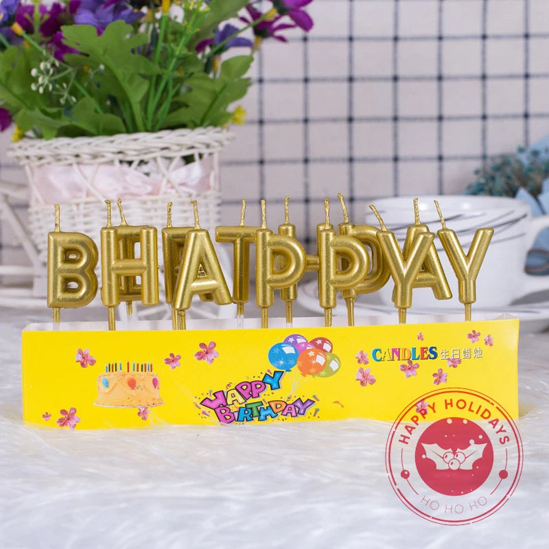 Happy Birthday Candle Pearl Gold Silver Purple Pink Letter Candle Lamp Creative Cake Baking Festival Decorative Products