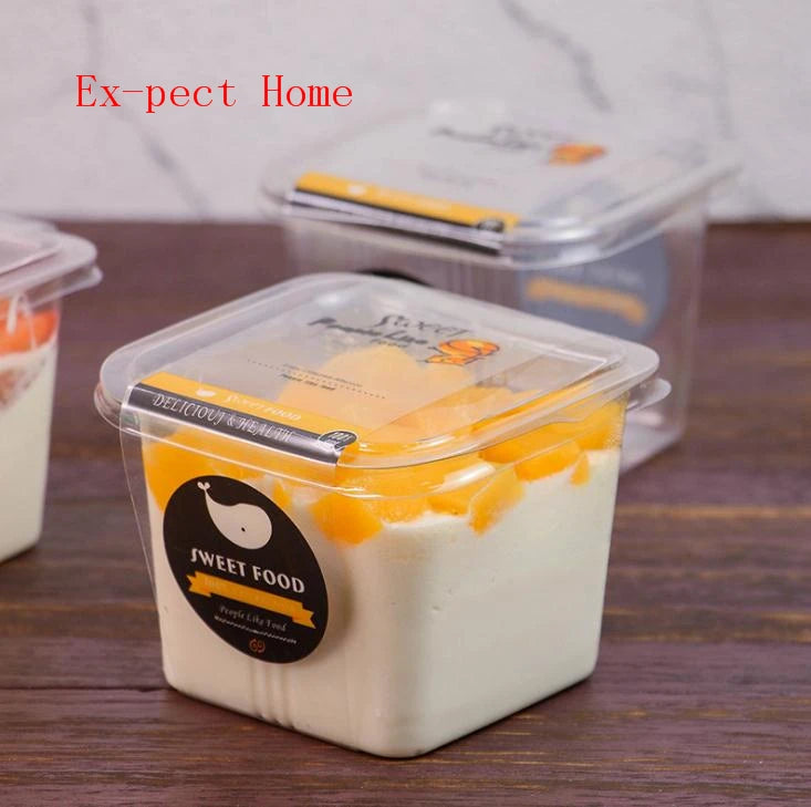 Clear Cake Box Transparent Square Mousse Plastic Cupcake Boxes With Lid Yoghourt Pudding Wedding Party Supplies 600sets