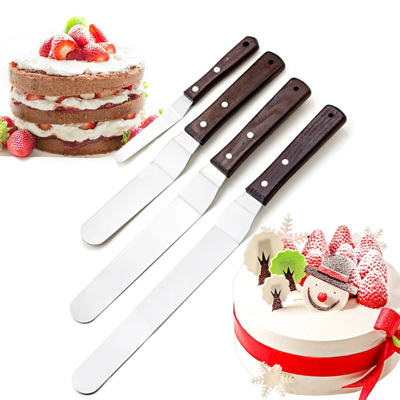 Stainless Steel Cake Spatula with Wood Handle – 4, 6, 8, 10 Inch Icing & Smoothing Tool