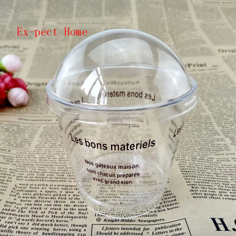 200pcs 180ml Plastic Tiramisu Cup Clear Mousse Cup Sawdust Cup with Dome Lid Disposable Dessert Cake Cups Party Supplies