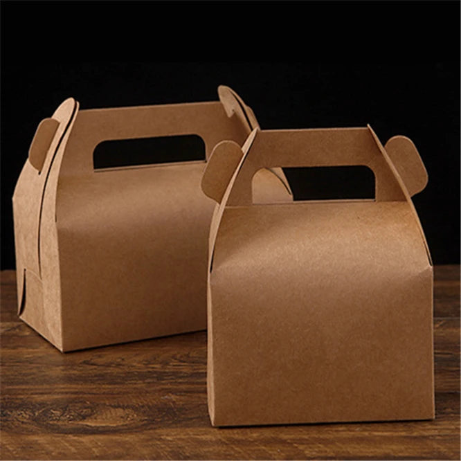 200pcs Kraft cardboard packing gift box With Handle handmade Cake candy For Wedding birthday Decoration Event Party Supplies