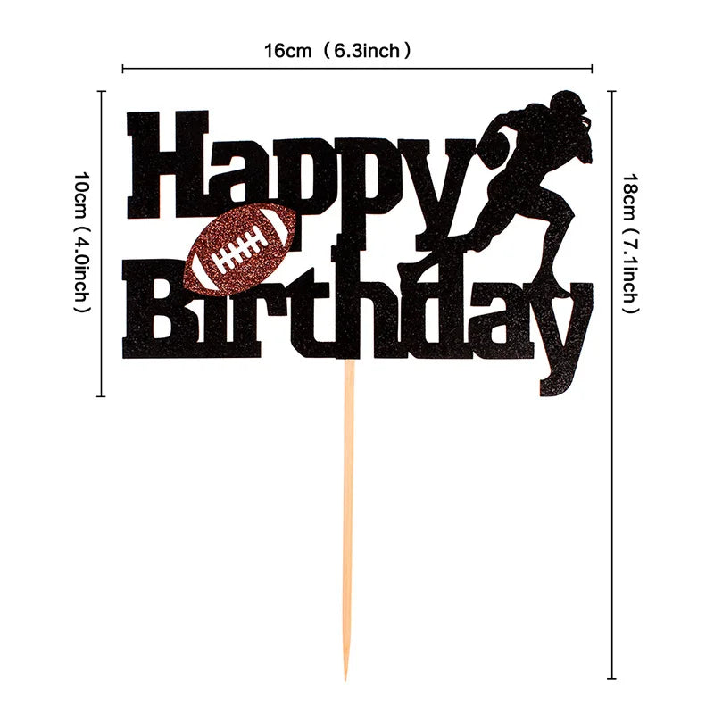 Football & Rugby Cake Toppers – Happy Birthday Cupcake Picks for Sports Party & New Year Decorations