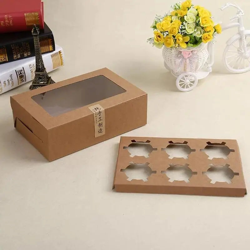 kraft Card Paper 6 Cup Cupcake Box Muffin Cake Boxes Dessert Portable Package Box Party Cake Box Supplies LX8209