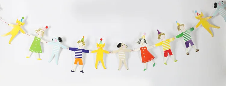 Birthday Banner Flag Boys Girls Hands In Hands Cute Cat Dog Cartoon DIY Bunting Party Decoration Paper Flags Hanging Ornaments