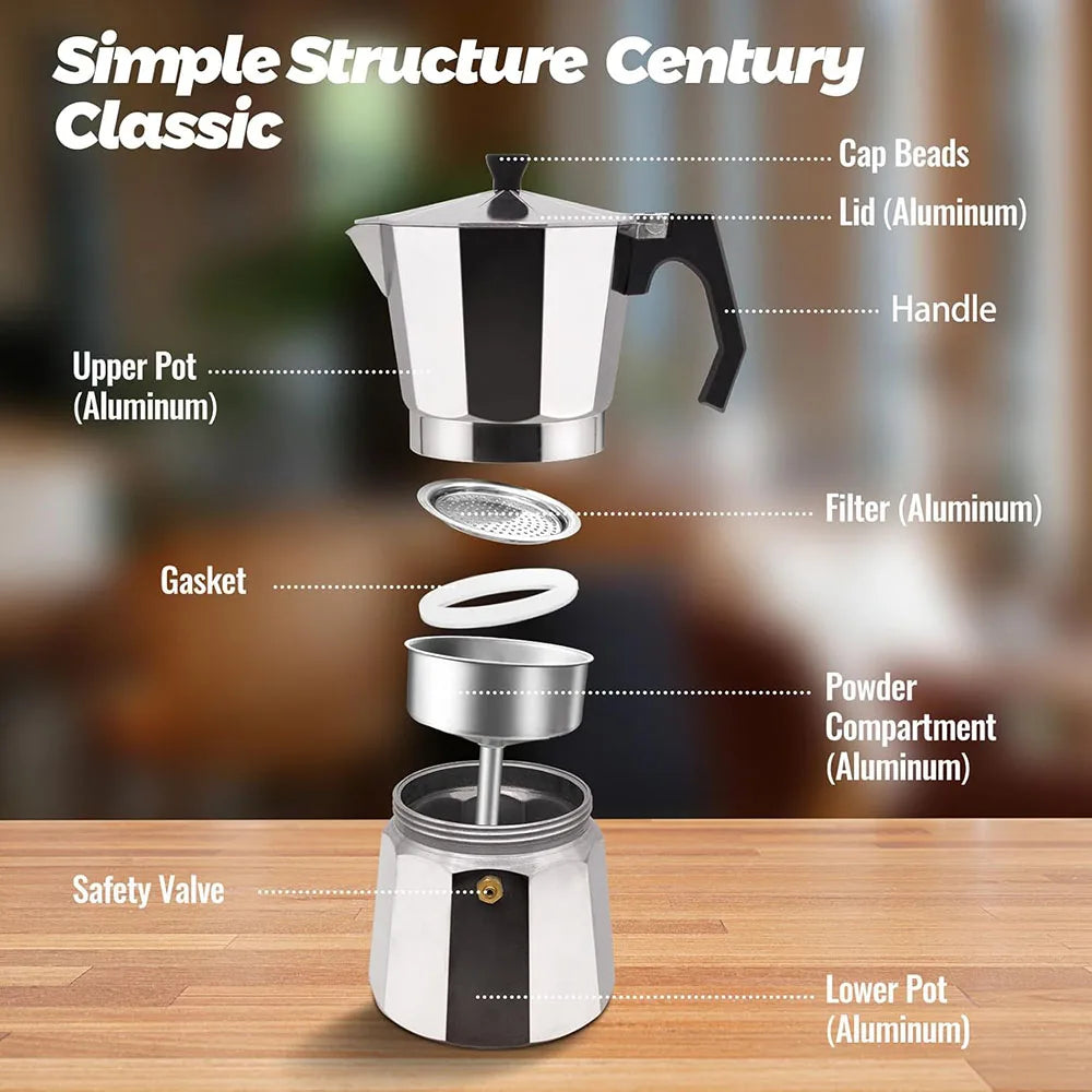 Aluminum Moka Pot Classic Stovetop Espresso Coffee Maker Coffee Kettle Tea Pot For Office Home Outdoor Camping Tableware