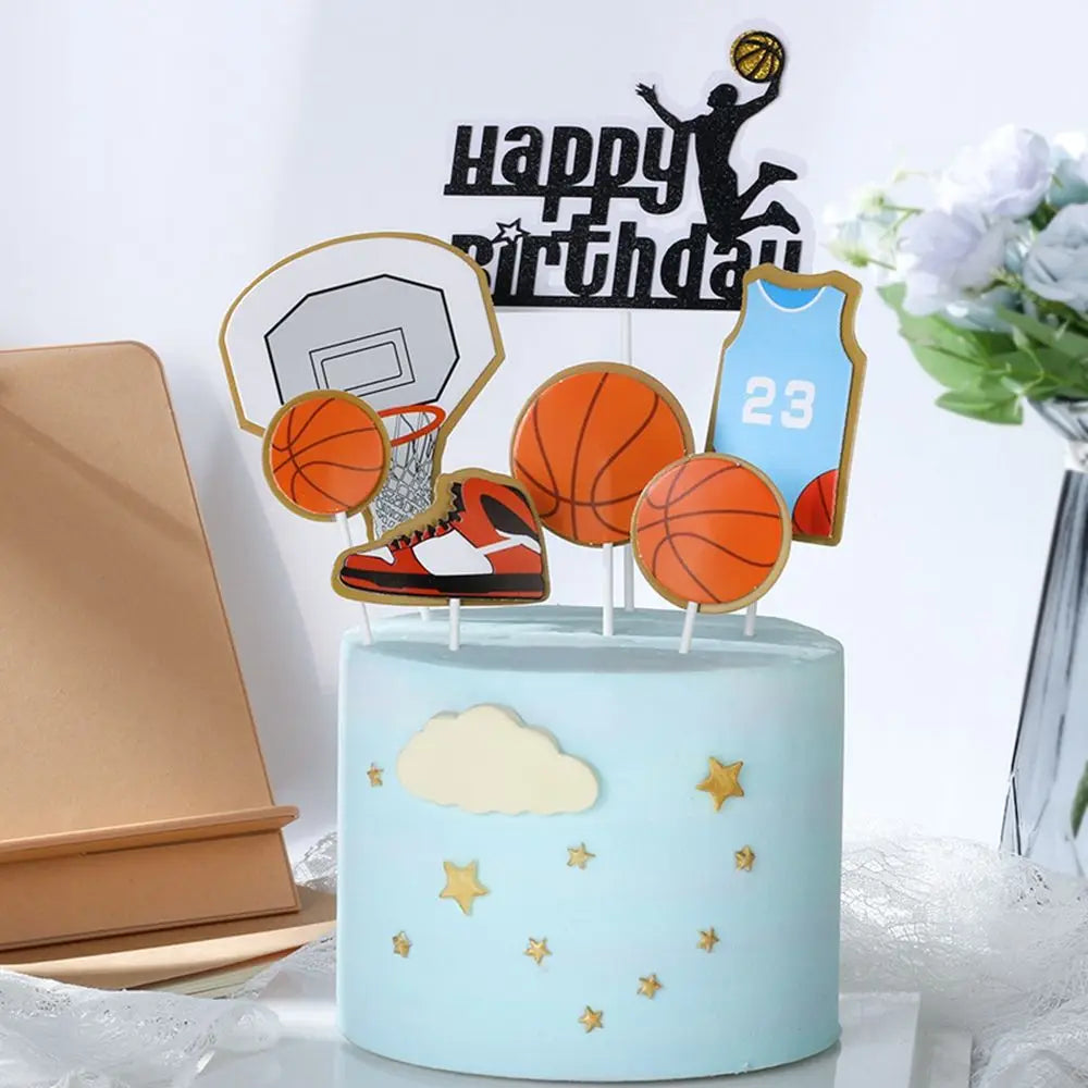 Adorable Basketball Cupcake Topper Happy Birthday Party Supplies Theme Sports Football Cake Decoration Sneakers Pattern Ornament