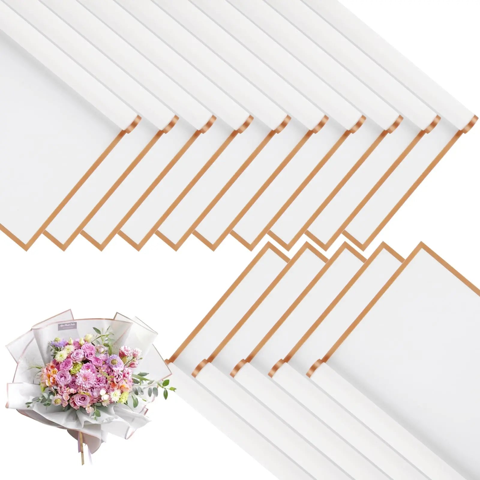 20 Sheets Pink Flower Wrapping Paper with Golden Edges, Waterproof Packaging, Ideal for DIY Crafts, Wedding Bouquets, Weddings