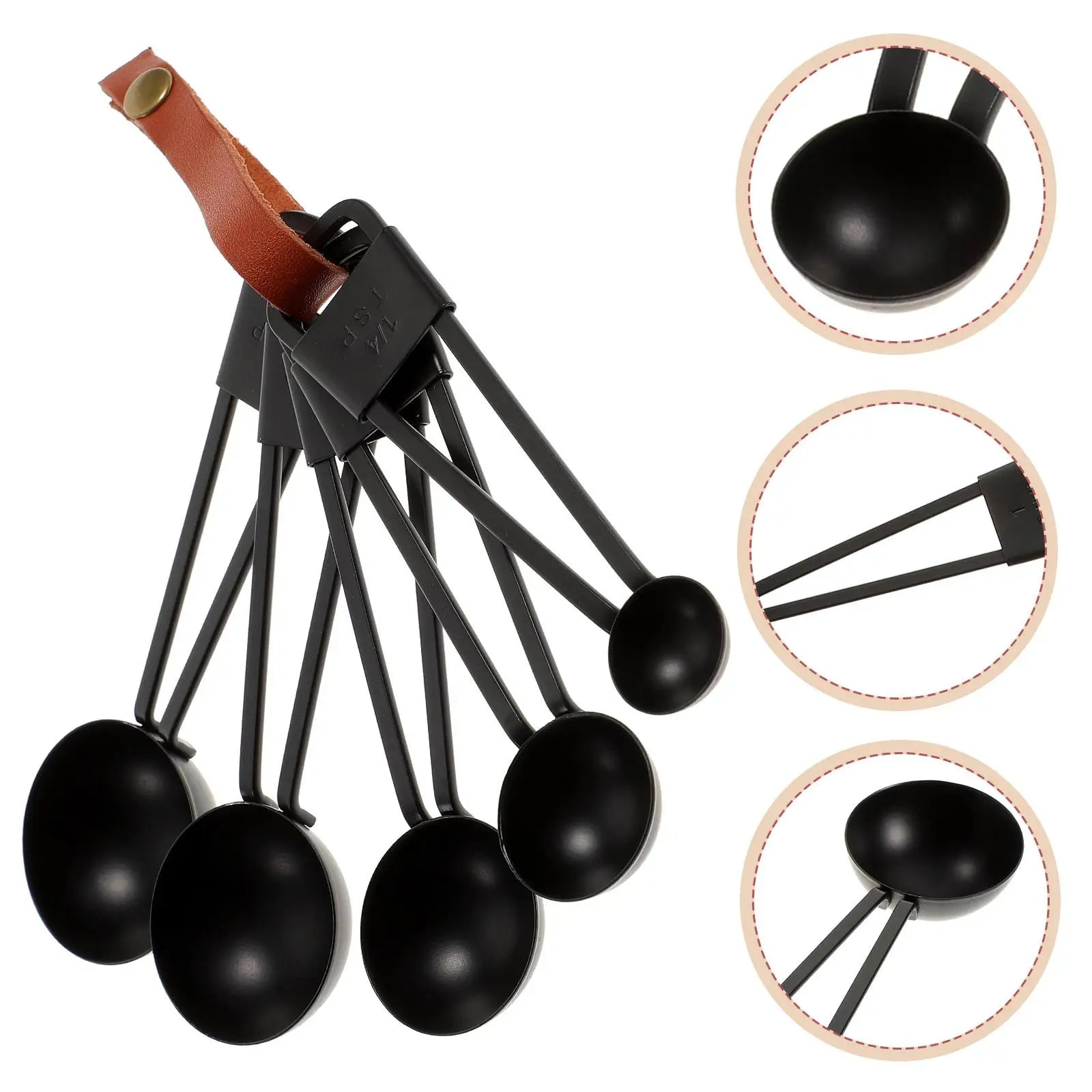 5 Pcs Measuring Spoon Set Black Stainless Steel Kitchen Tool Liquid Dry Ingredients Baking Measurement Nesting Stackable Safe