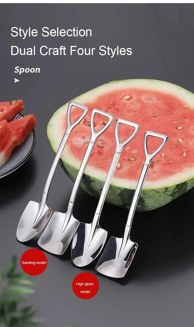 4Pcs/set Shovel Spoons Stainless Steel TeaSpoons Creative Coffee Spoon For Ice Cream Dessert Tableware Scoop Cutlery Set