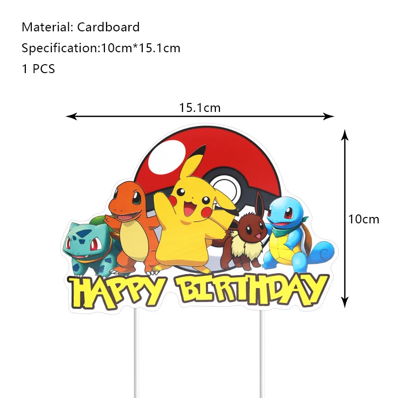 Pokemon Birthday Party Decoration Set – Pikachu Balloon, Banner & Disposable Tableware for Kids