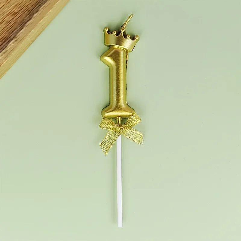 Golden Crown Bowknot Digital Candle Birthday Cake Decoration Valentine&