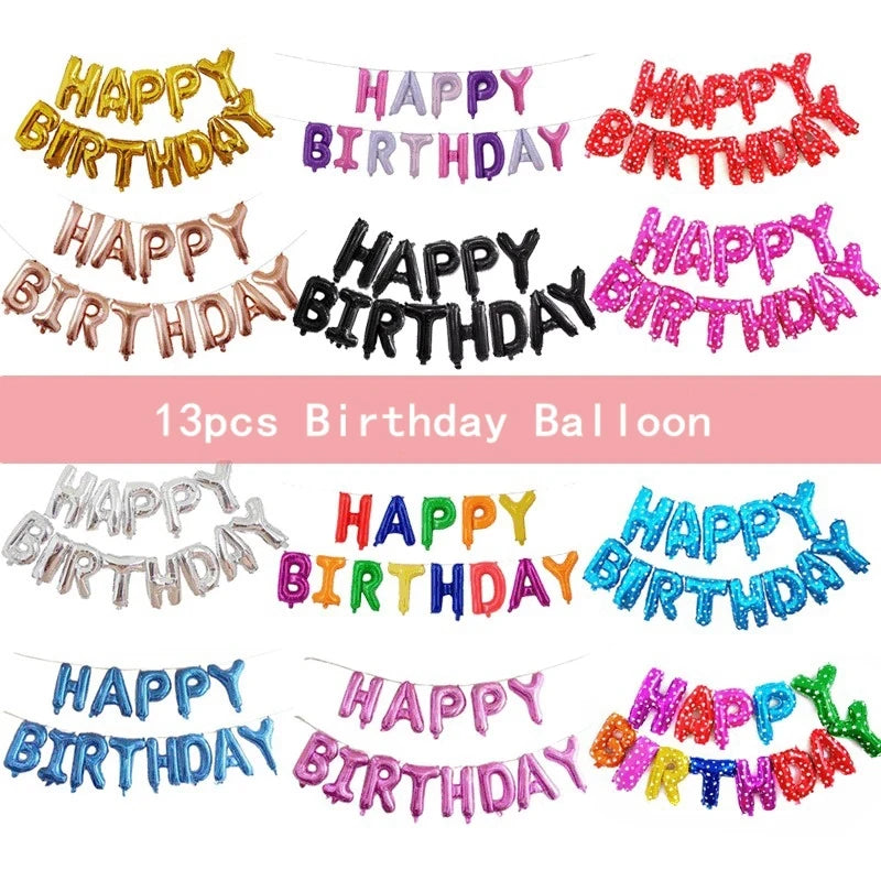 13pcs Rose Gold Happy Birthday Balloons – Letter Foil Balloon Decoration Set