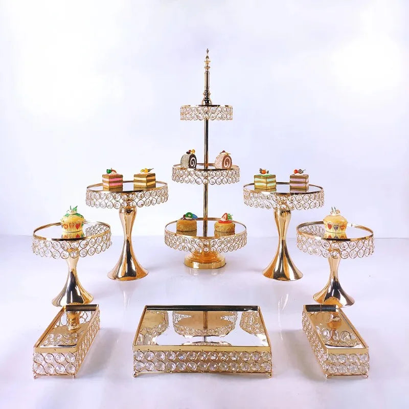 Luxury 3 to 16 pcs Crystal Round Candy Cake Stands , Party Wedding Props Gold Silver Cupcake Dessert Decorating Supplies