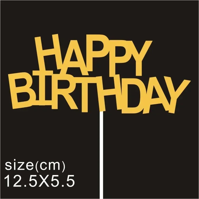 10 Pcs / Bag Gold Silver English Happy Birthday Cake Toppers Birthday Party Decorations Baking DIY Accessories