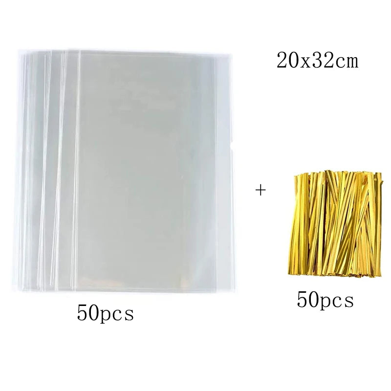 50-100p Transparent Cellophane Bags Clear OPP Plastic Bags Candy Lollipops Cooki Gifts Packaging Bag Party Favor Baking Supplies