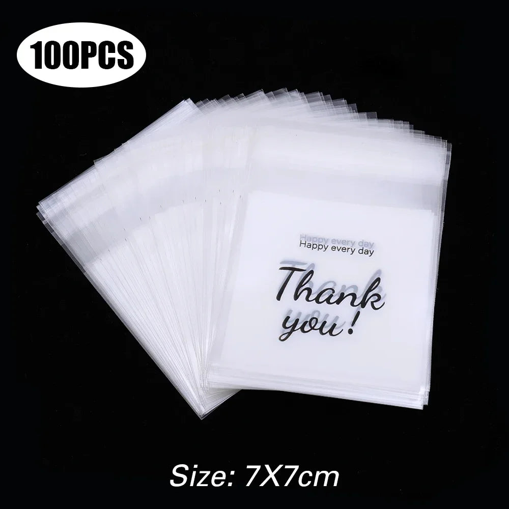 300/100Pcs Thank You Candy Bag Plastic Self-Adhesive Biscuit Snacks Chocolates Lollipop Baking Wedding Birthday Party Gift Bags