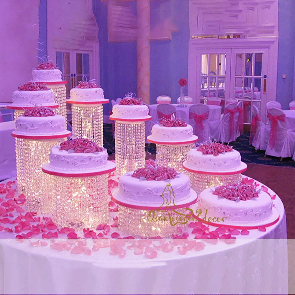 Sparkling Crystal clear garland chandelier wedding cake stand 9pcs/set birthday party supplies decorations for table centerpiece