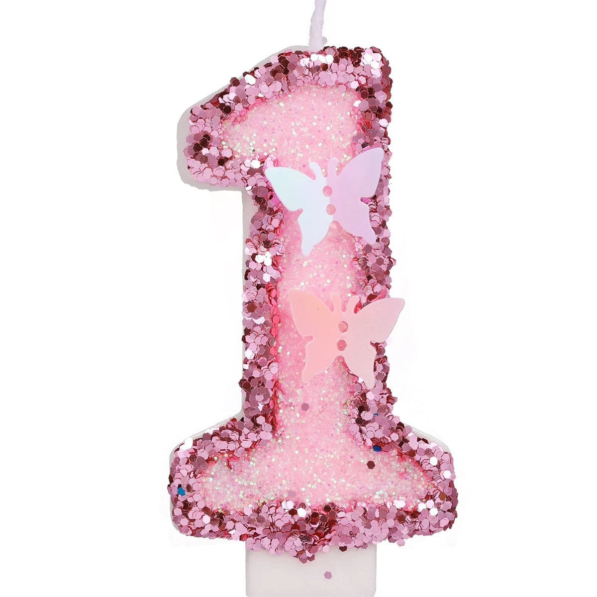 2.9inch Glitter Pink Butterfly Decorated Birthday Number Candle, Cake Decoration Sequin Butterfly Happy Birthday Gift Candles