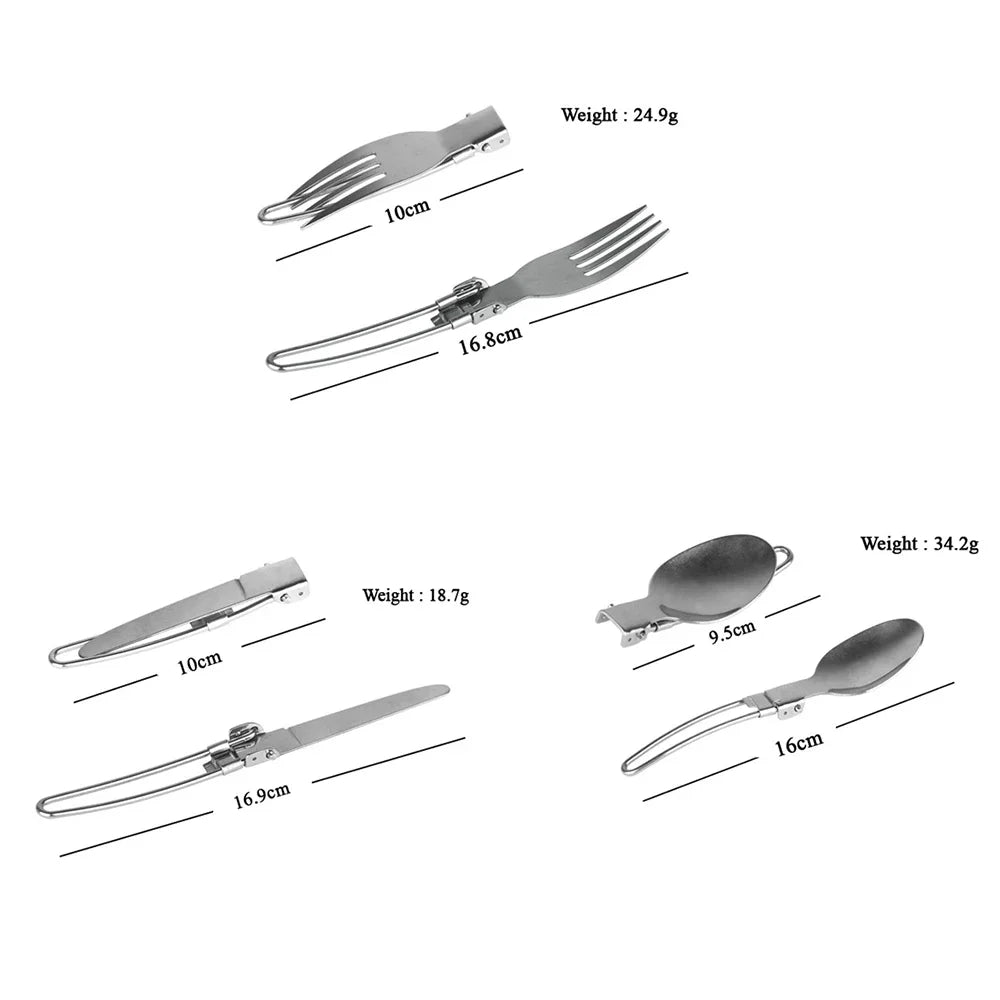 Camping Foldable Fork Knife Spoon Set Outdoor Camp Picnic Slice Tableware Tourist Cooking Equipment Supplies