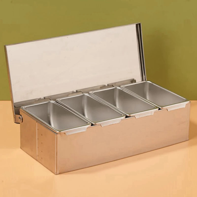 CQMF-Section Seasoning Box Stainless Steel Ingredients Box Cheese Sauce Salt Sugar Box Spice Jar Baking Tool