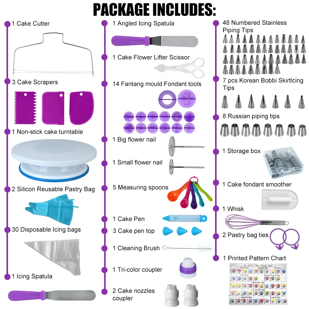 Rotating Stand Pastry Turntable Kit Cake Decorating Tools Kit Piping Nozzle 137Pcs Baking Tools Accessories Piping Bag Set