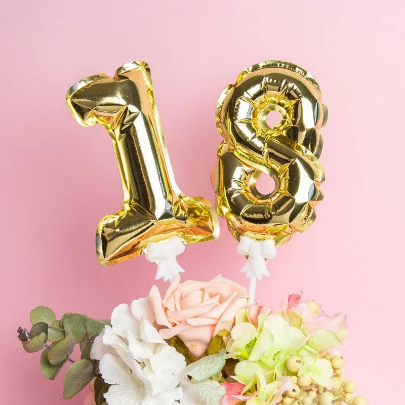 1pc 5-Inch Gold Foil Number Balloon Cake Topper – Birthday & Wedding Party Decoration