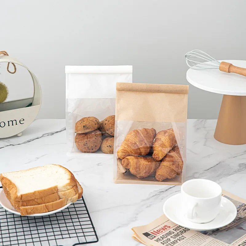 10-50pcs 4 Size Toast Bag Packaging Bag, Self Sealing Bread Bag Wire Rolled Edge Baking Transparent Biscuit Cake Bag Sealed Tea