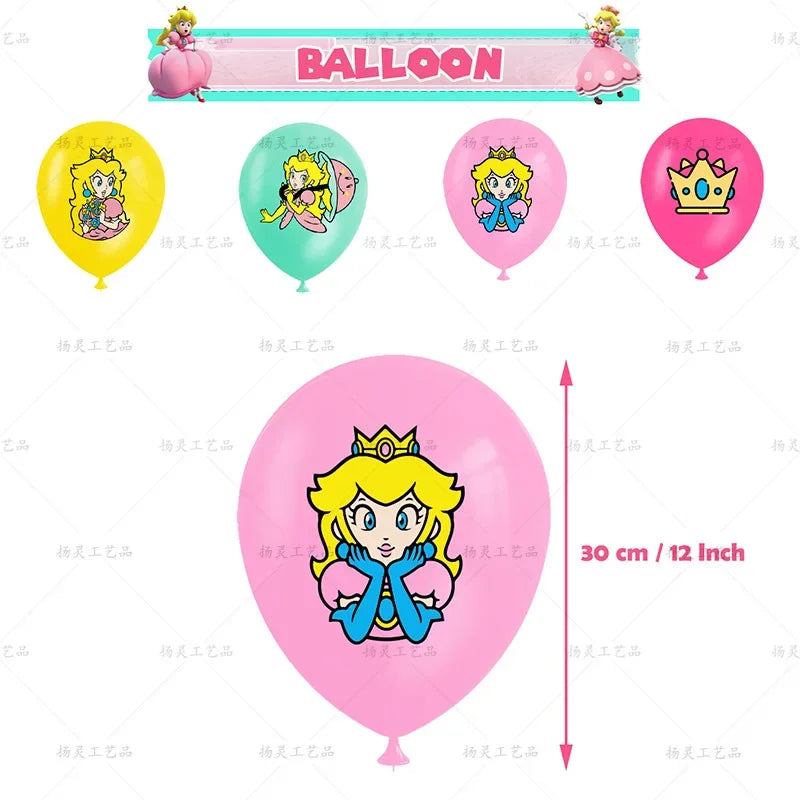 Super Mario Princess Peach Theme DIY Balloons Party Supplies Birthday Banner Latex Balloon Decoration Cake Supplies Kid Toys