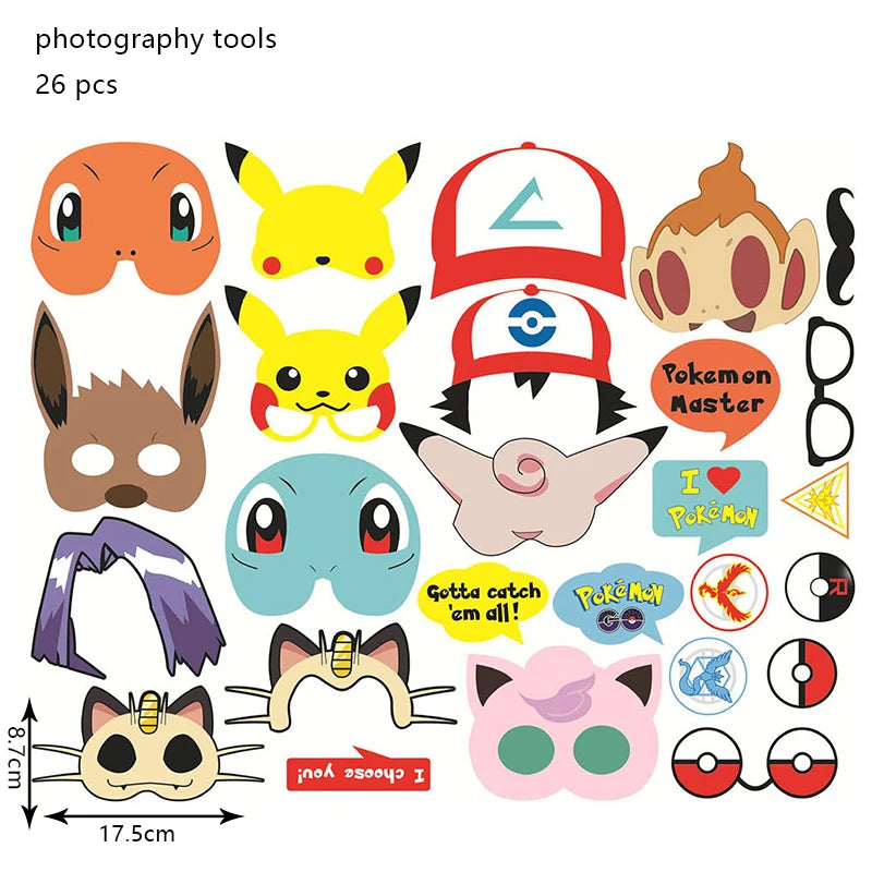 Pokemon Birthday Party Decoration Set – Pikachu Balloon, Banner & Disposable Tableware for Kids