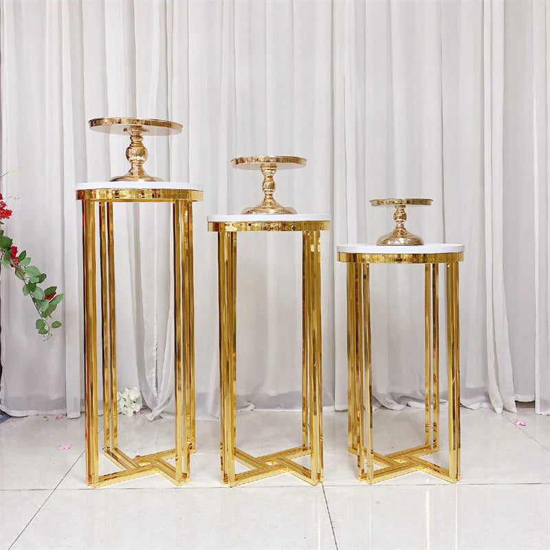Factory customized wedding decoration booth iron electroplating gold cake table side table wedding supplies