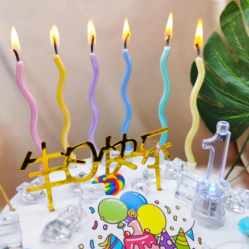 Happy Birthday Curved Candle Birthday Decoration Curved Thread Creative Long Cake Decoration Valentine&