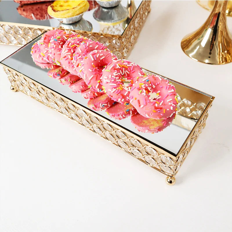 Wholesale Hot Baking Party Supplies Cake Tools Metal Cake Table Crystal Round Square Wedding Cake Dessert Stand Set