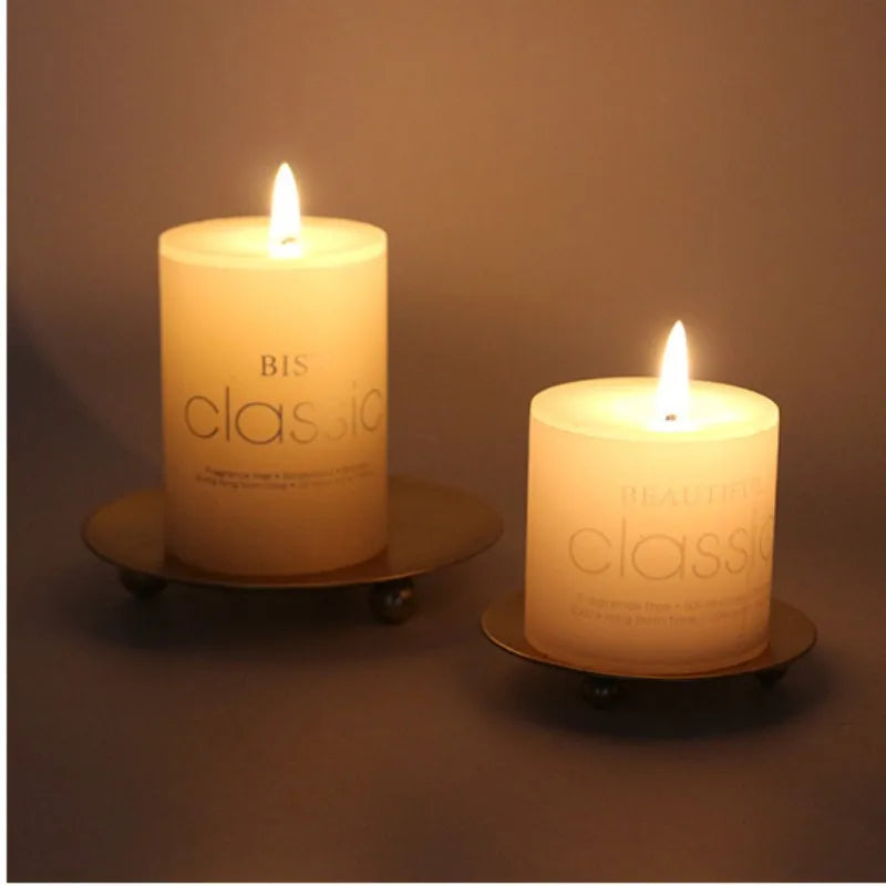 7/9/11cm Iron Plate Candle Holder Decorative Iron Pillar Candle Plate Pedestal Candle Stand for Wax Candles Spa Birthday Party