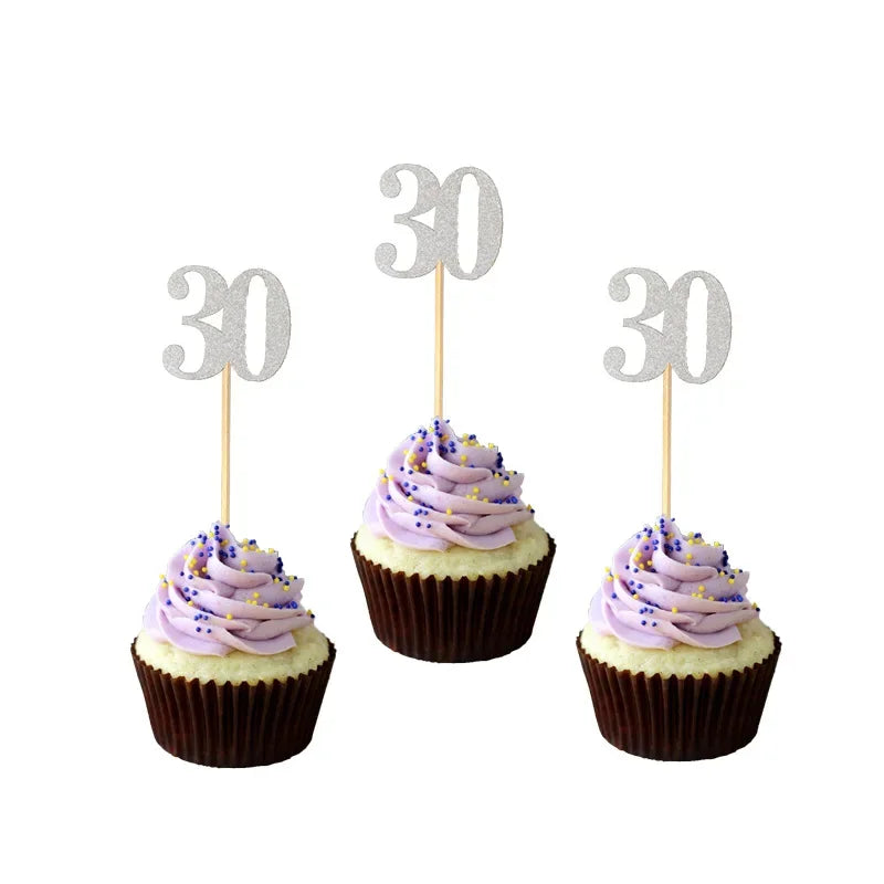 10pcs 30 40 50 60 Years Old Cupcake Toppers Adult Birtday Anniversary Party Decoration 30th 40th 50th 60th Dessert Cake Supplies