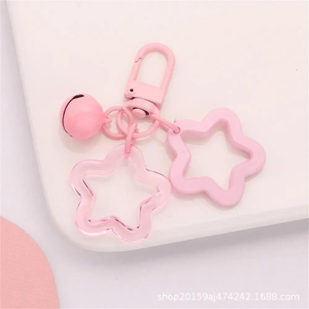 Colorful Acrylic Hollowed Out Pentacle Keychain Wommen Bag Pendents Cute Baking Paint Bell Accessories Headphone Cover Deco