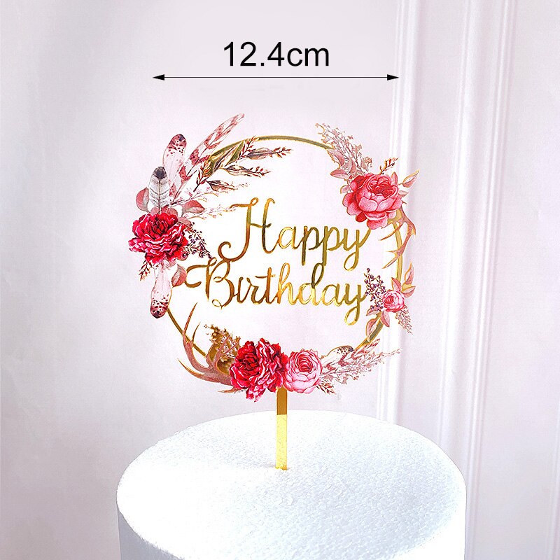 Happy Birthday Cake Topper Gold Acrylic Cake Topper decoration Wedding Party Baking DIY Dessert Cake Decor