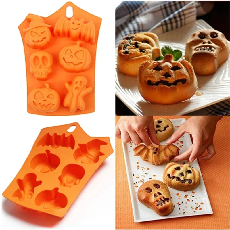 Halloween Chocolate Candy Mold 3D Pumpkin Bat Skull Jelly Biscuit Cake Mould Baking Tool Cookie Cutter Reusable DIY Model Party
