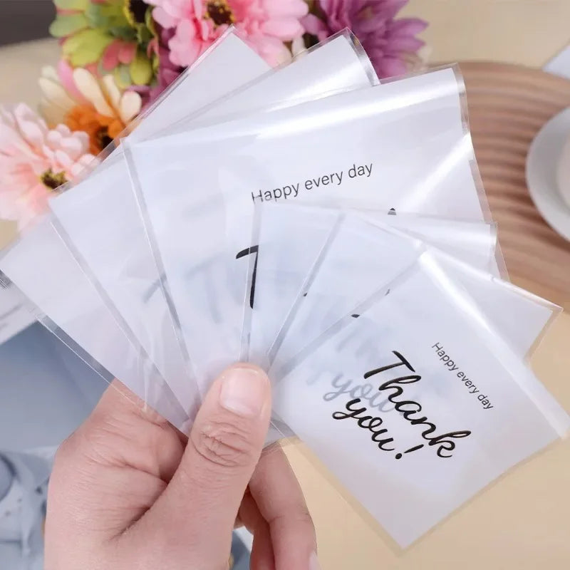 300/100Pcs Thank You Candy Bag Plastic Self-Adhesive Biscuit Snacks Chocolates Lollipop Baking Wedding Birthday Party Gift Bags