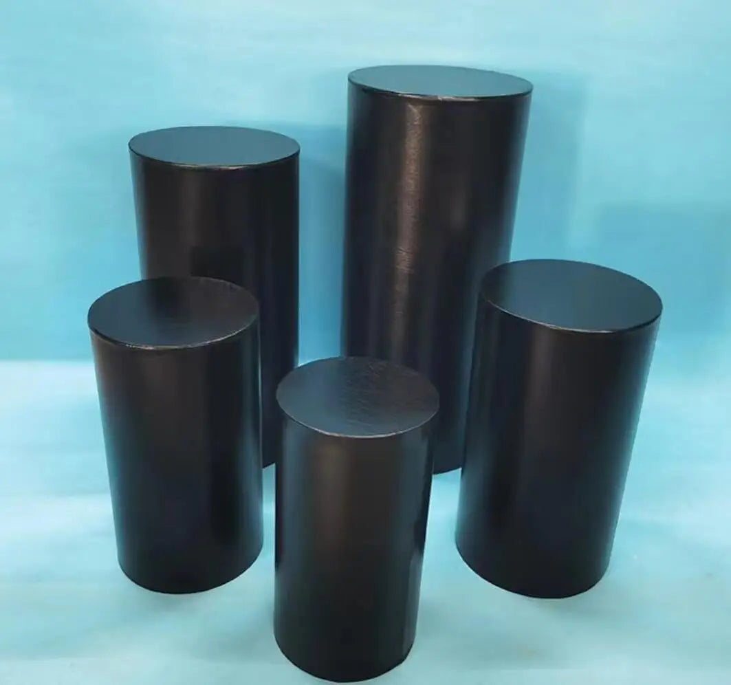5pcs COVERS for Metal Cylinder Pedestals Covers Backdrop Party Decor Supplies Shiny Colum Cover Cake Table Banner Background