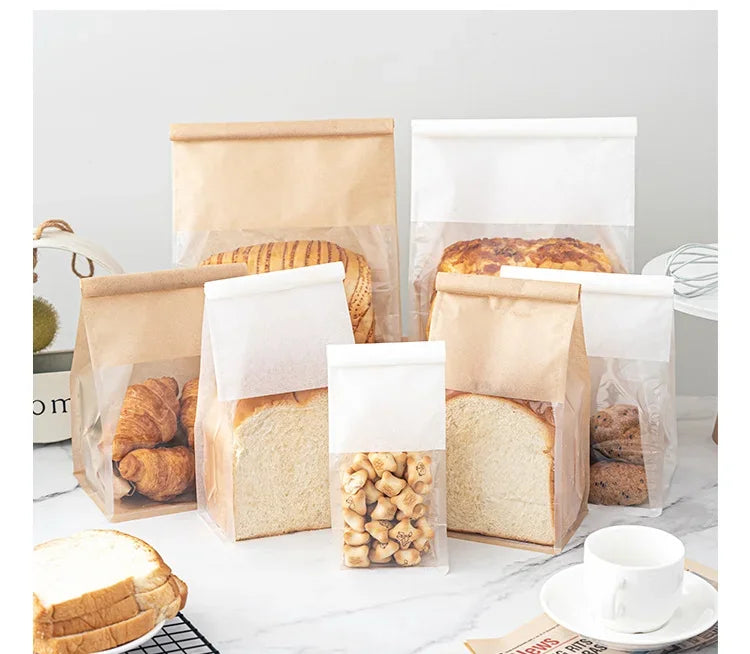 10-50pcs 4 Size Toast Bag Packaging Bag, Self Sealing Bread Bag Wire Rolled Edge Baking Transparent Biscuit Cake Bag Sealed Tea
