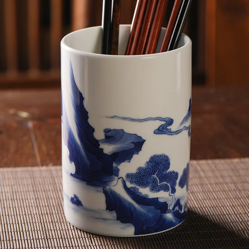 GUANFU (GUANFU) Guanfu Museum Hand Cake Blue and Flower Landscape Kangxi Style Jingdezhen Household Bowl Set Wen Fang Supplies P