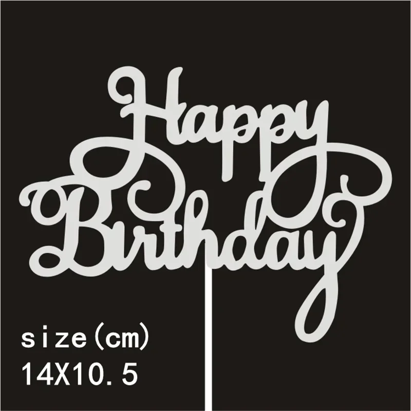 10 Pcs / Bag Gold Silver English Happy Birthday Cake Toppers Birthday Party Decorations Baking DIY Accessories