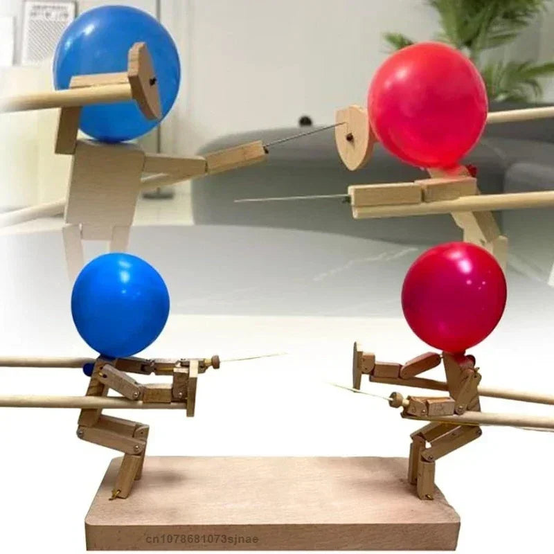 Balloon Battle Game for 2 Players Balloon Battle Handmade Wooden Fencing Puppet Head Inflatable Wooden Fighter Fast Paced