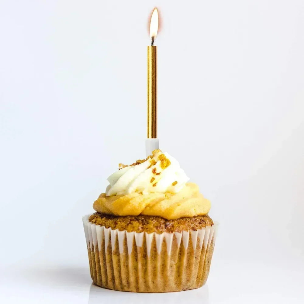 24 PiecesBirthday Candles in Rose Gold Holders Top Birthday Cake Candles Long Slim Cupcake Candles for Wedding Party Decoration