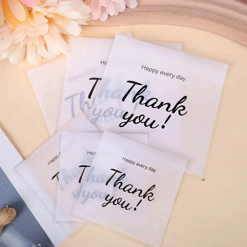 300/100Pcs Thank You Candy Bag Plastic Self-Adhesive Biscuit Snacks Chocolates Lollipop Baking Wedding Birthday Party Gift Bags