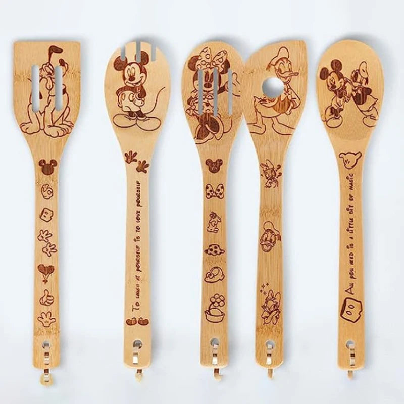 5PCS Disney Mickey Minnie Kitchen Product Anime Figure Spoon Shovel Toy Story Cartoon bamboo Shovel Kitchen baking tool set Gift