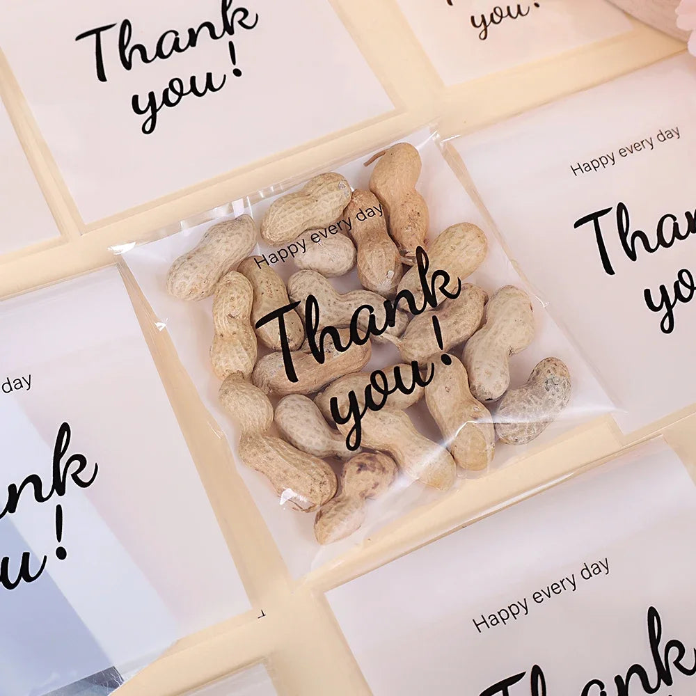 300/100Pcs Thank You Candy Bag Plastic Self-Adhesive Biscuit Snacks Chocolates Lollipop Baking Wedding Birthday Party Gift Bags